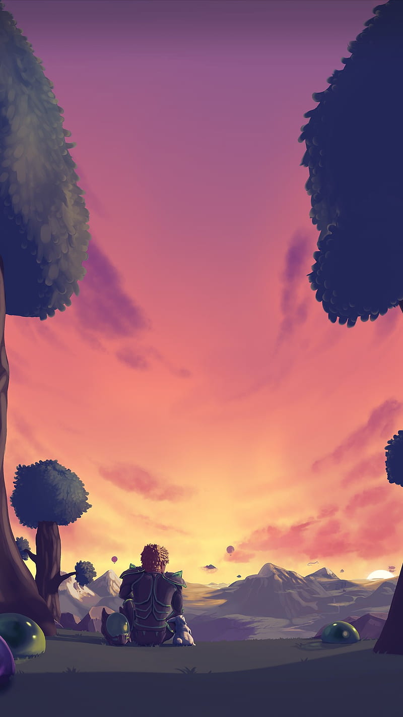 Terraria Journey End, game, gamer, gaming, journeys end, sunset, terraria journeys end, HD phone wallpaper