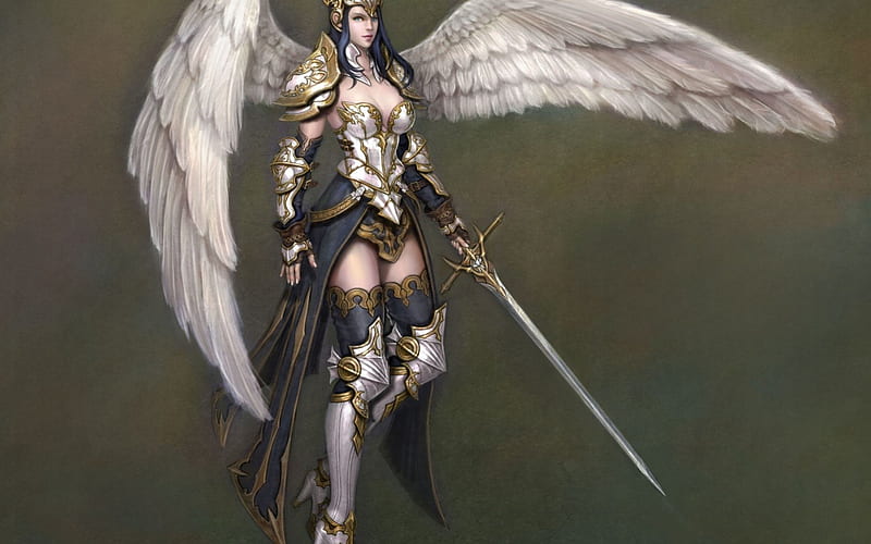 Angel, armor, fantasy, wings, game, white, sword, HD wallpaper | Peakpx