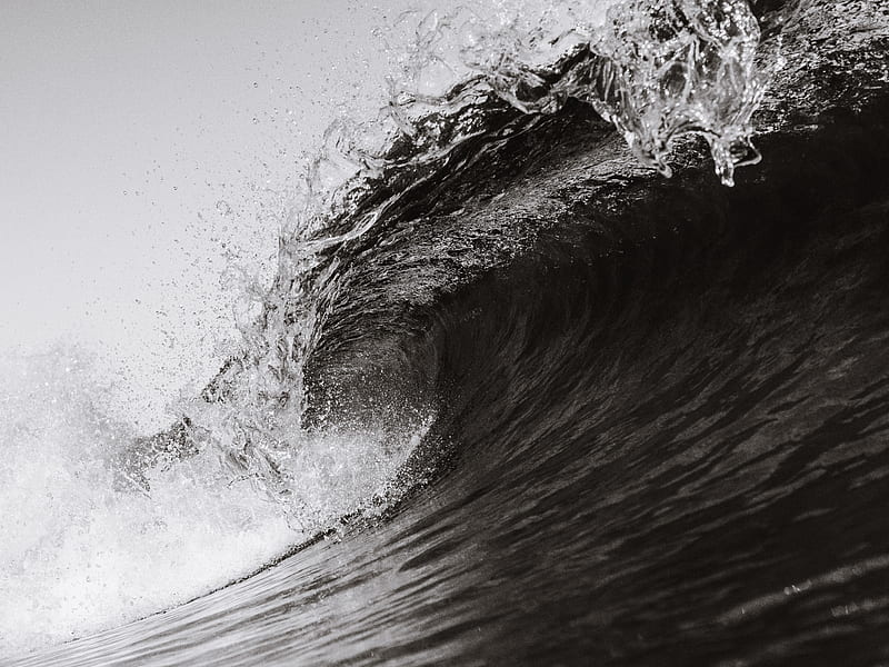 wave, bw, spray, water, crest, twisted, HD wallpaper