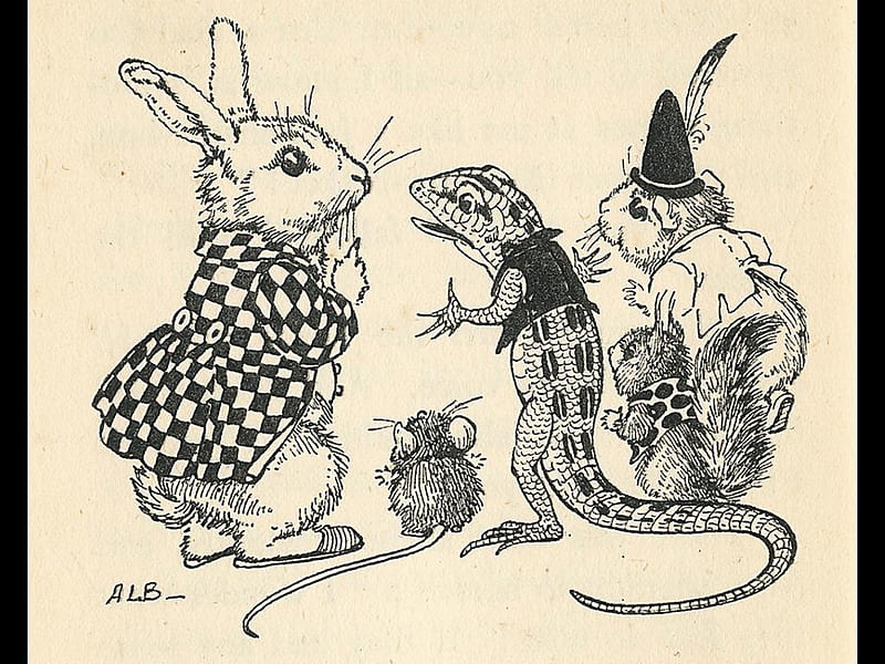 Tuck's Alice in Wonderland, rabbit, lizard, mouse, imaginary, illustration, HD wallpaper