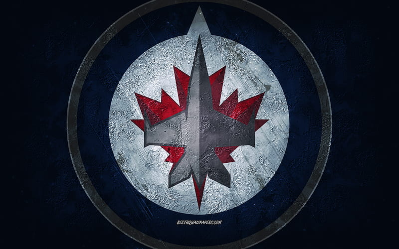 Winnipeg Jets, Canadian hockey team, blue stone background, Winnipeg Jets logo, grunge art, NHL, hockey, Canada, USA, Winnipeg Jets emblem, HD wallpaper