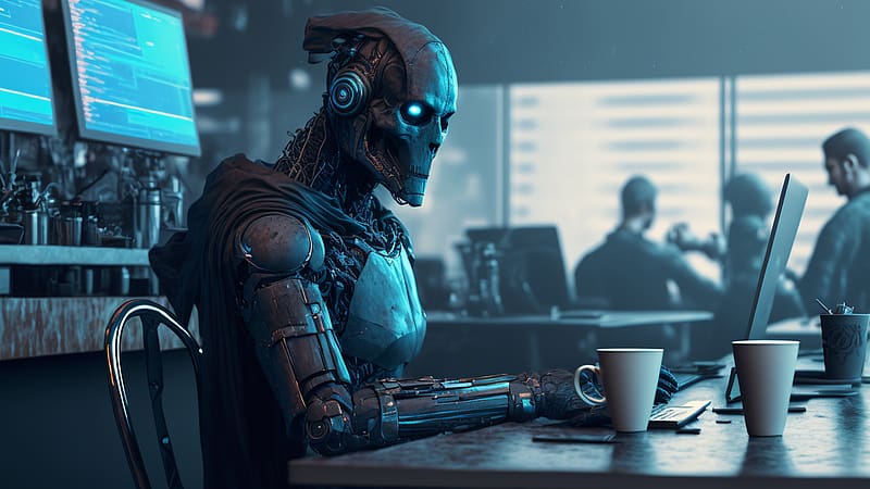 Robot in a Cafe AI Art, HD wallpaper