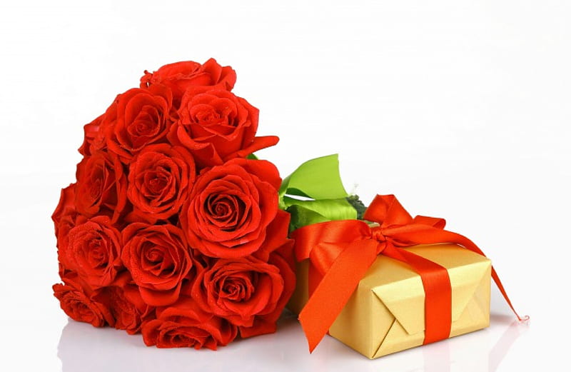 regalo *, rojo, rosas rojas, ramo, cinta, flores, caja, rosas, regalo,  Fondo de pantalla HD | Peakpx