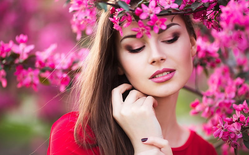 Beauty Red Model Spring Woman Girl Hand Flower Face Pink Hd Wallpaper Peakpx 8904