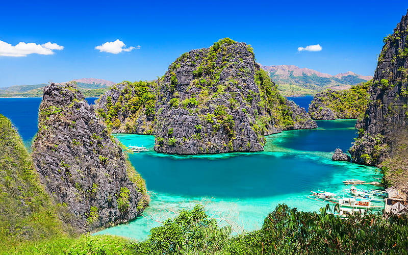Coron, sea blue lagoon, paradise, Palawan, Philippines, Asia, HD wallpaper