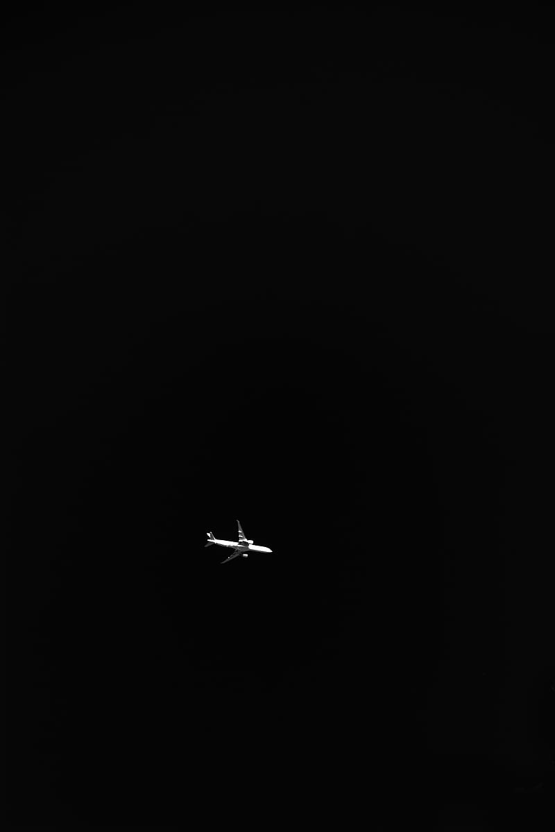 airplane, sky, bw, dark, minimalism, HD phone wallpaper