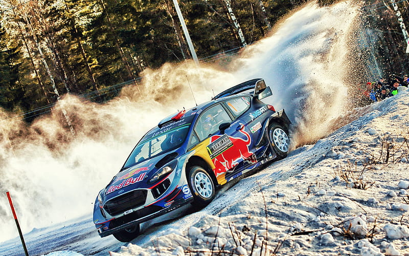 Ford Fiesta, Sebastien Ogier, WRC, rally, winter, snow, drift, HD wallpaper