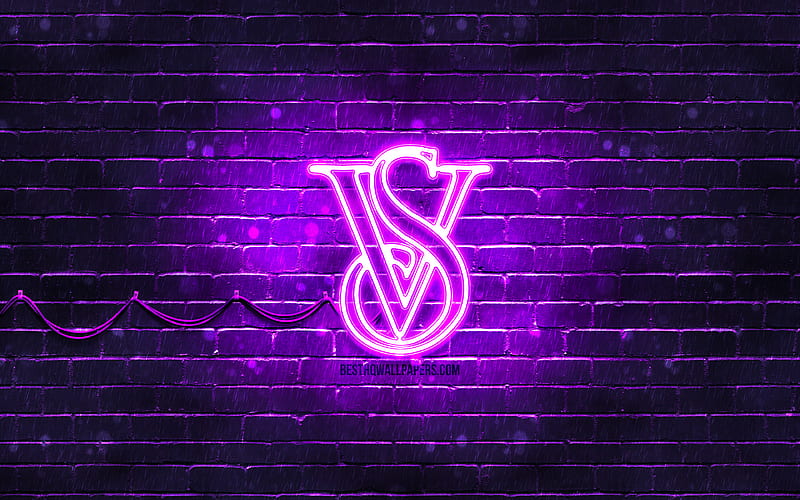 Victorias Secret violet logo violet brickwall, Victorias Secret logo, fashion brands, Victorias Secret neon logo, Victorias Secret, HD wallpaper