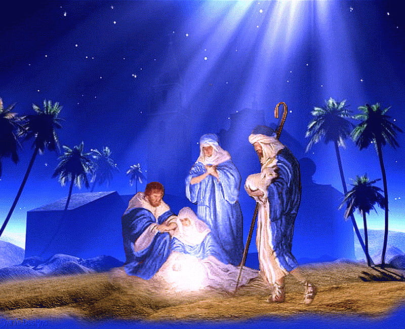 Christmas, religious holiday, joseph, birth of christ, mary, christmas star, baby, night, HD wallpaper