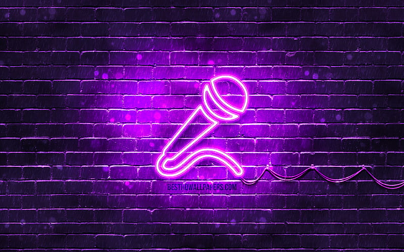 Microphone neon icon violet background, neon symbols, Microphone, creative, neon icons, Microphone sign, music signs, Microphone icon, music icons, HD wallpaper