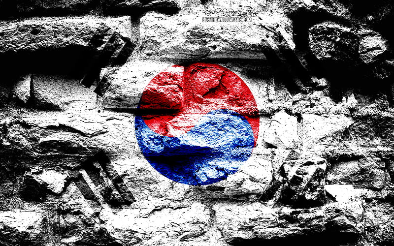 Empire of South Korea, grunge brick texture, Flag of South Korea, flag on brick wall, South Korea, flags of Asian countries, HD wallpaper