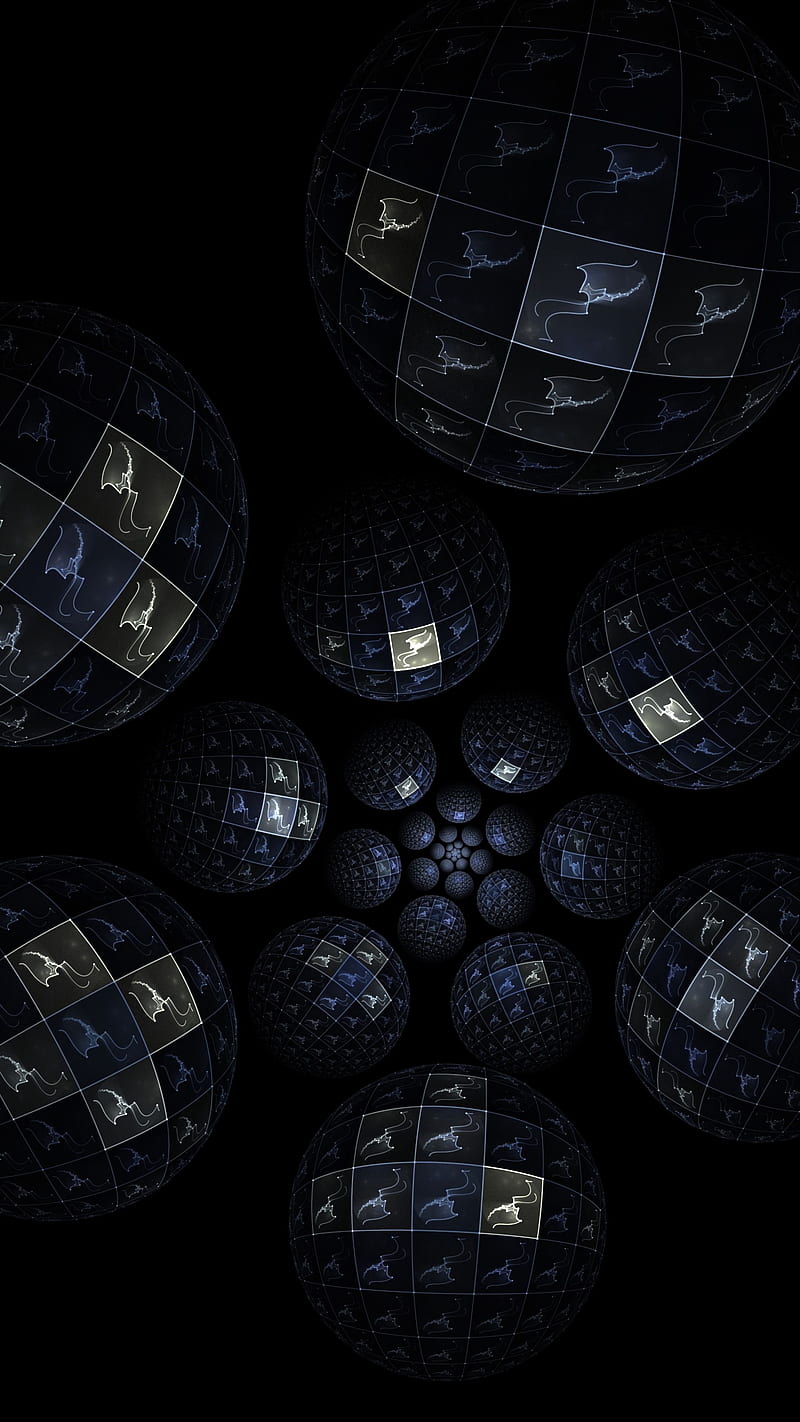 fractal, patterns, balls, dive, dark, HD phone wallpaper