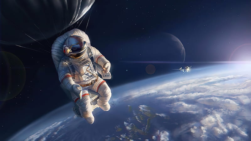 spacesuit, astronaut, earth, floating, artwork, Space, HD wallpaper