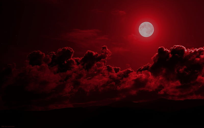 Blood Moon, Red, Moon, Sky, Clouds, HD wallpaper