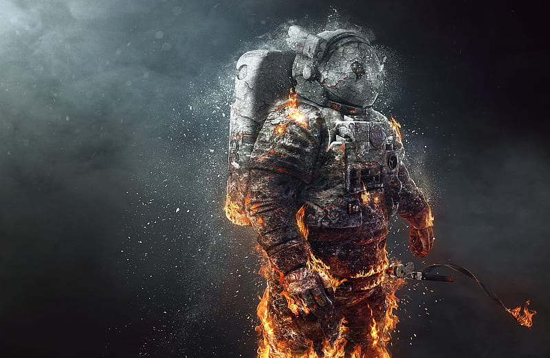 burning astronaut suit, ashes, darkness, Space, HD wallpaper