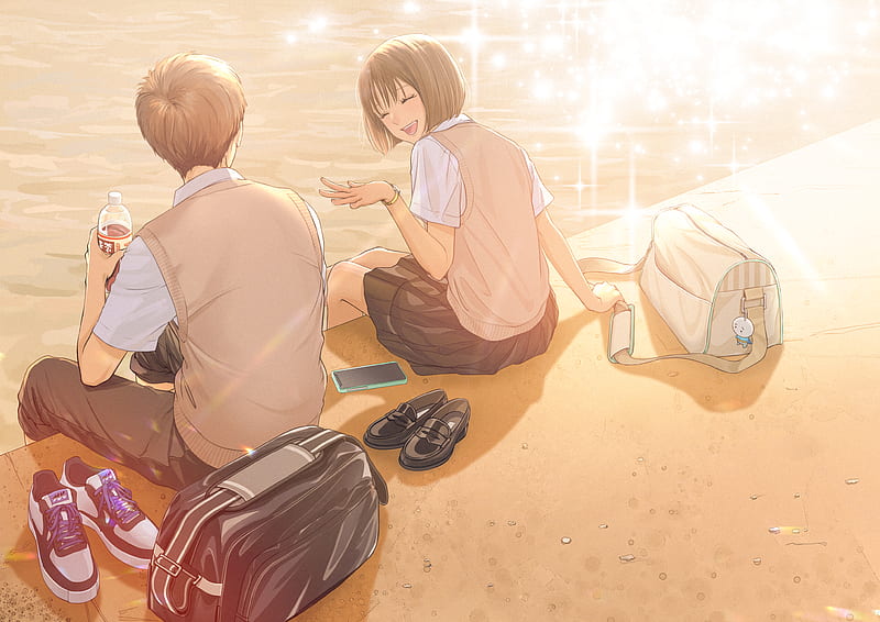 Anime, Friends, Boy, Girl, School Uniform, Short Hair, Uniform, HD wallpaper