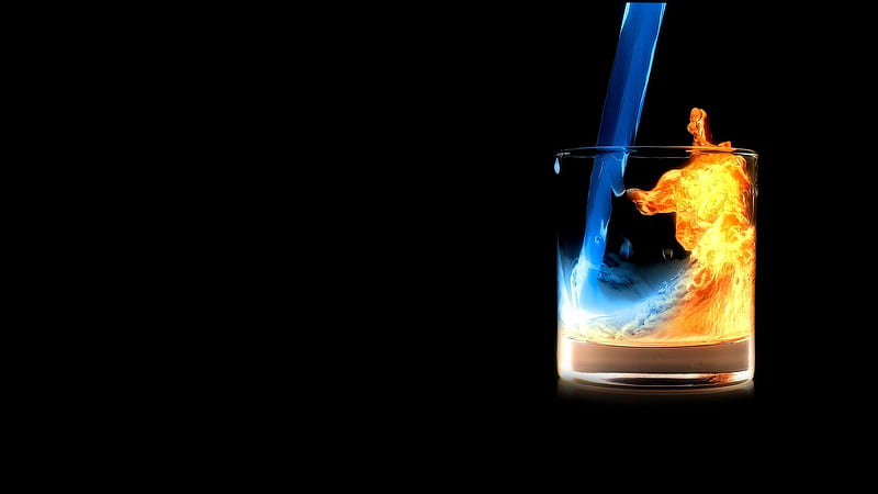 Fire Water In Glass, fire, water, glass, creative, HD wallpaper