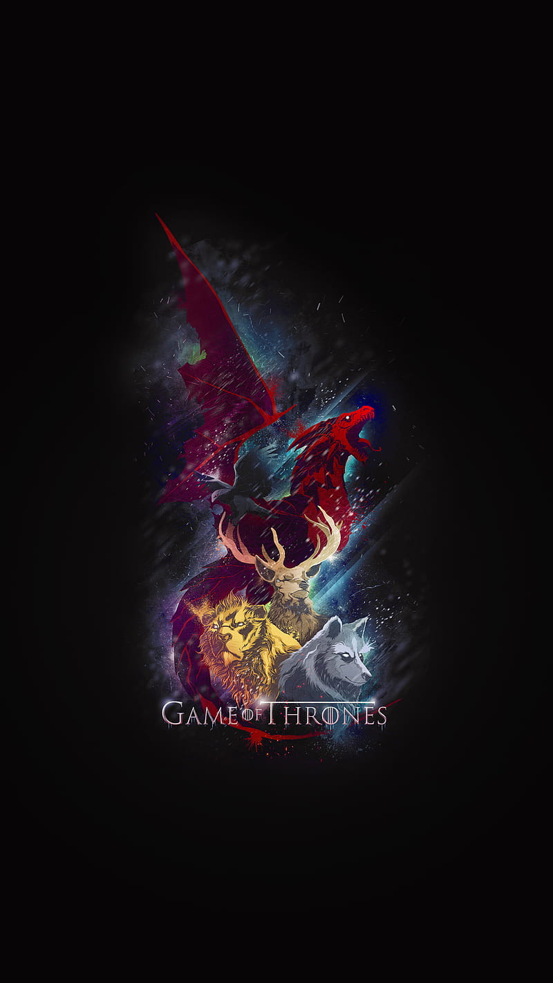 game of thrones, amoled, artistic, black, dragon, game, got, ice and fire, jon, lannister, lion, snow, stark, thrones, tv, wolf, HD phone wallpaper