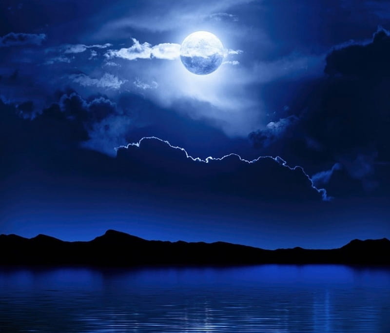 720P free download | INTO THE BLUE, BLUE, CLOUDS, MOON, SKY, NIGHT ...