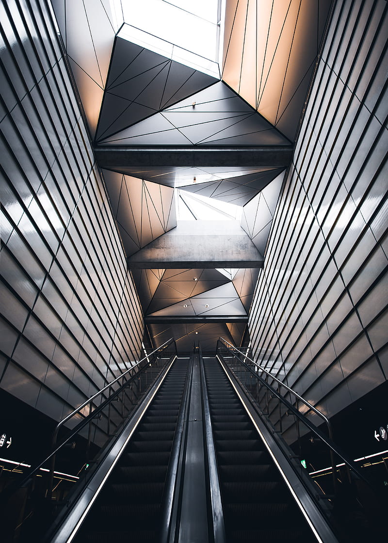 escalator, metro, interior, architecture, building, HD phone wallpaper