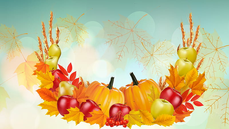 Harvest Fall, leaves, harvest, autumn, grain, apples, wheat, pumpkins, fall, country, garden, HD wallpaper