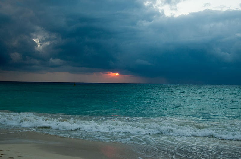 Playa del Carmen ~ Sunrise, nature, sunrise, clouds, sky, blue, HD wallpaper
