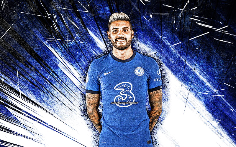 Emerson, grunge art, Chelsea FC, italian footballers, Premier League, Emerson Palmieri dos Santos, soccer, Emerson Chelsea, football, blue abstract rays, Emerson, HD wallpaper