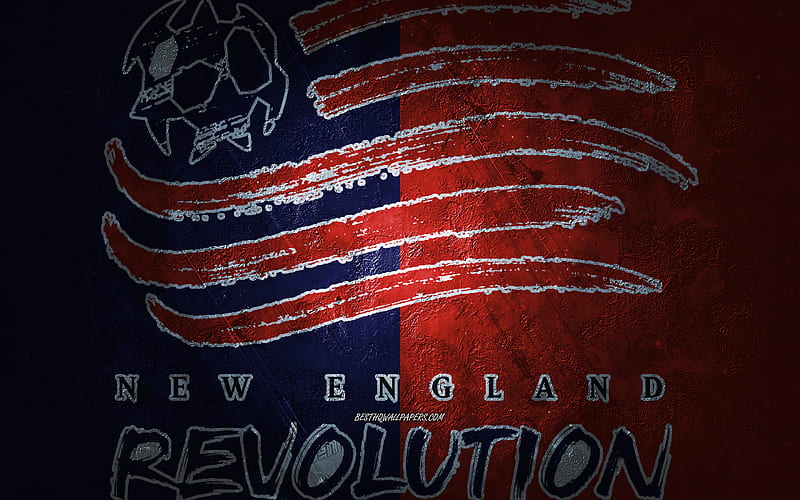 New England Revolution, American soccer team, red stone background, New England Revolution logo, grunge art, MLS, soccer, USA, New England Revolution emblem, HD wallpaper