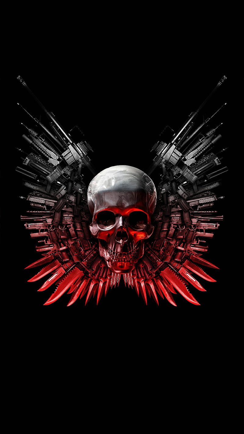 Expendables Skull, dark, gun, guns, skulls, stallone, HD phone wallpaper