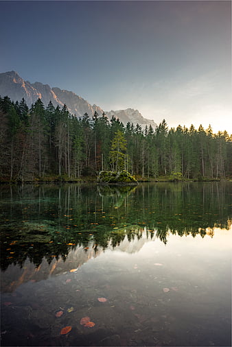 Lassen Peak across Manzanita Lake, California, reflections, clouds ...