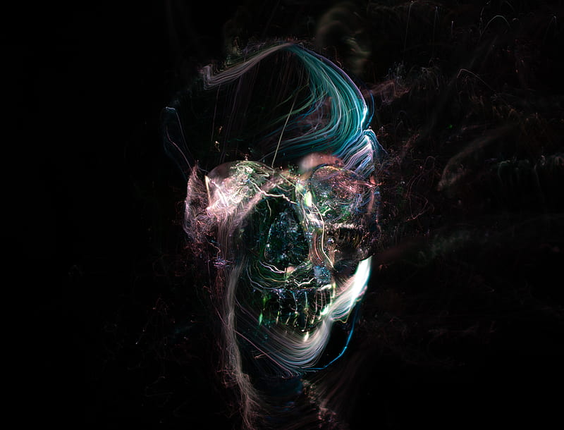 Devil Art, 3d, black, bones, dark, head, magic, skeleton, skull, HD wallpaper