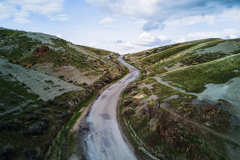 road, hills, aerial view, nature, HD wallpaper