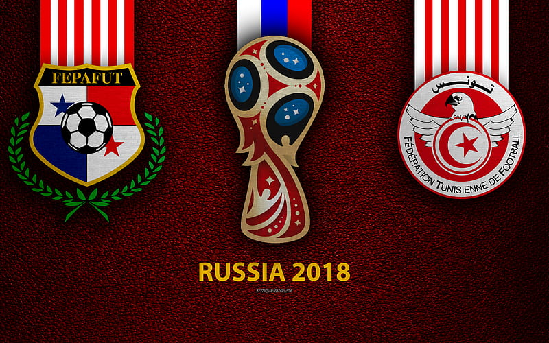 Panama vs Tunisia Group G, football, 28 June 2018, logos, 2018 FIFA World Cup, Russia 2018, burgundy leather texture, Russia 2018 logo, cup, Tunisia, Panama, national teams, football match, HD wallpaper