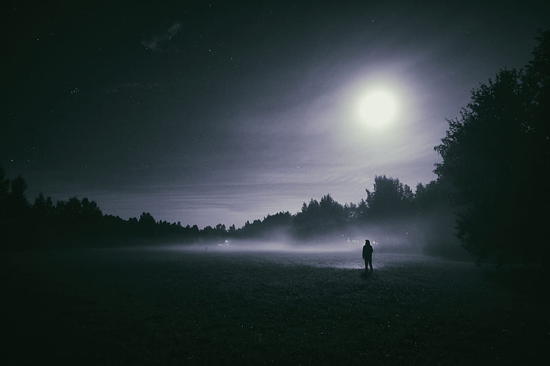 Standing Out Moon Rays, moon, person, graphy, dark, night, alone, sad, HD wallpaper