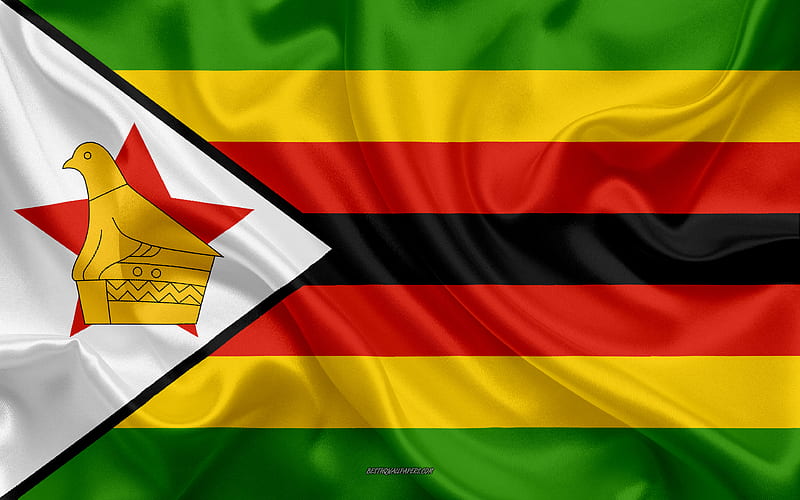 Flag of Zimbabwe silk texture, Zimbabwe flag, national symbol, silk flag, Zimbabwe, Africa, flags of African countries, HD wallpaper