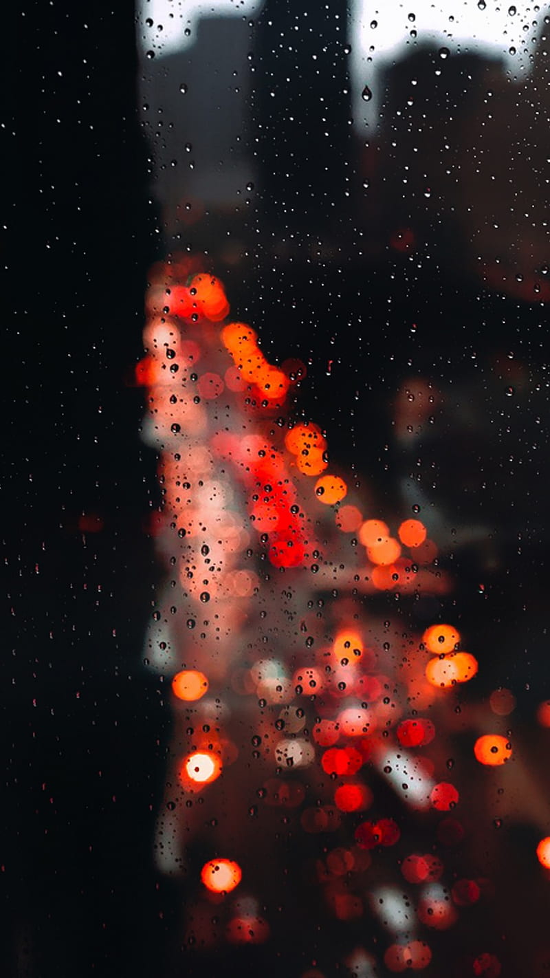 Rainy Day, art, bokeh, drops, light, nature, orange, rain, s7, HD phone wallpaper