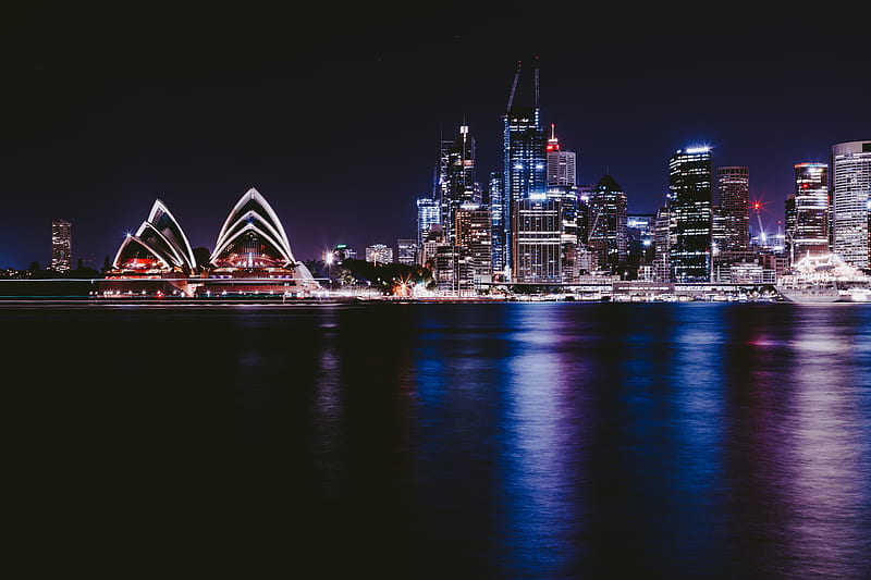 night city, city lights, architecture, sydney, australia, HD wallpaper