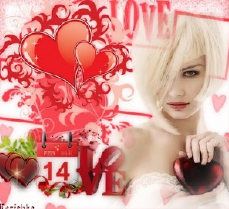 VALENTINE'S DAY-FEB 14, VALENTINE, HEARTS, FEMALE, RED, LOVE, HD wallpaper