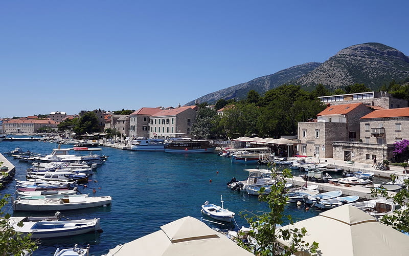 Harbor in Croatia, Croatia, island, boats, harbor, HD wallpaper