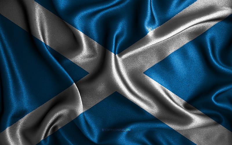 Scottish flag silk wavy flags, European countries, national symbols, Flag of Scotland, fabric flags, Scotland flag, 3D art, Scotland, Europe, Scotland 3D flag, HD wallpaper