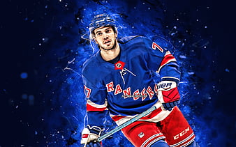 Artemi Panarin NHL, New York Rangers, hockey stars, hockey, blue neon  lights, HD wallpaper