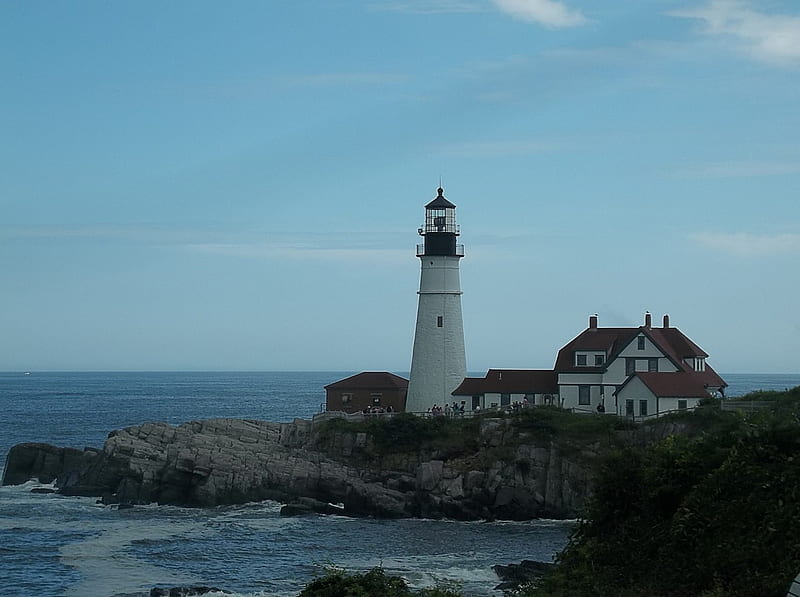 Portland Head Light, sky, lighthouse, Maine, ocean, HD wallpaper