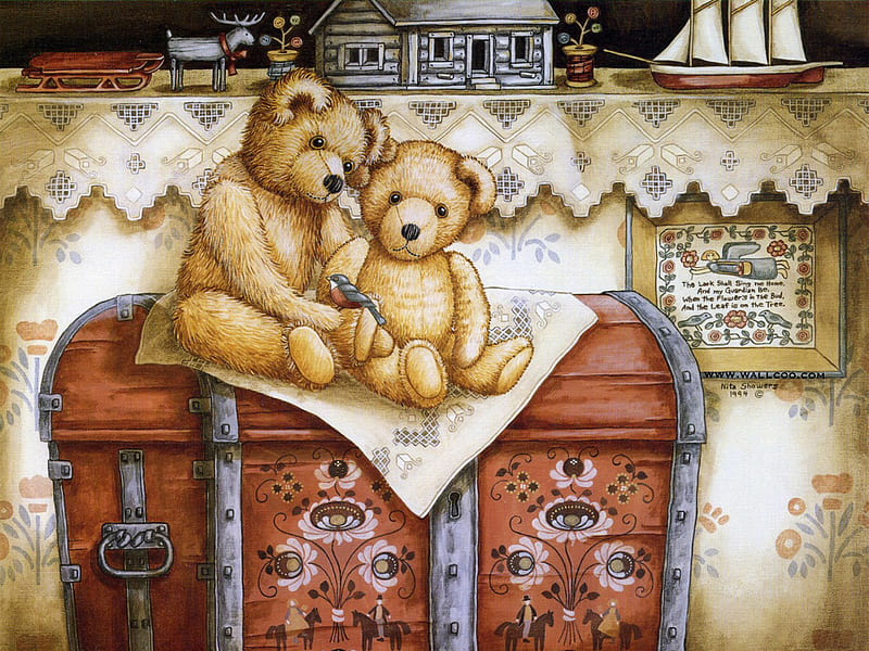 TEDDYS ON A CHEST, toy, chest, bears, teddy, HD wallpaper | Peakpx