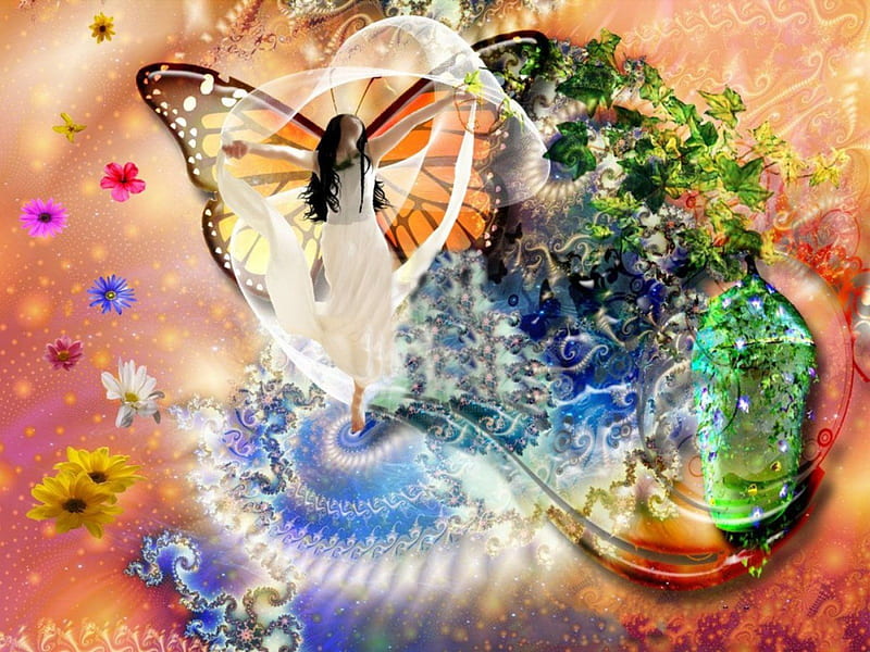 MONARCH BUTTERFLY ANGEL, WINGS, ANGEL, FEMALE, MONARCH, COLORFUL