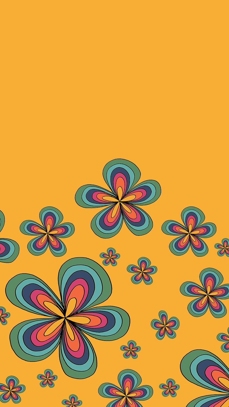 Summery Hippie Background with Abstract Colorful Flowers