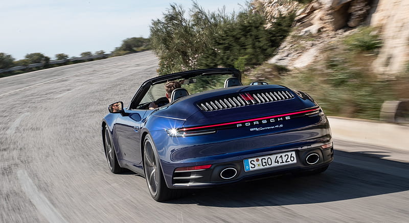 2020 Porsche 911 Carrera 4S Cabriolet (Color: Gentian Blue Metallic) - Rear Three-Quarter, HD wallpaper 2020 Porsche 911 Carrera 4S Cabriolet (Color: Gentian Blue Metallic) - Rear Three-Quarter, HD wallpaper