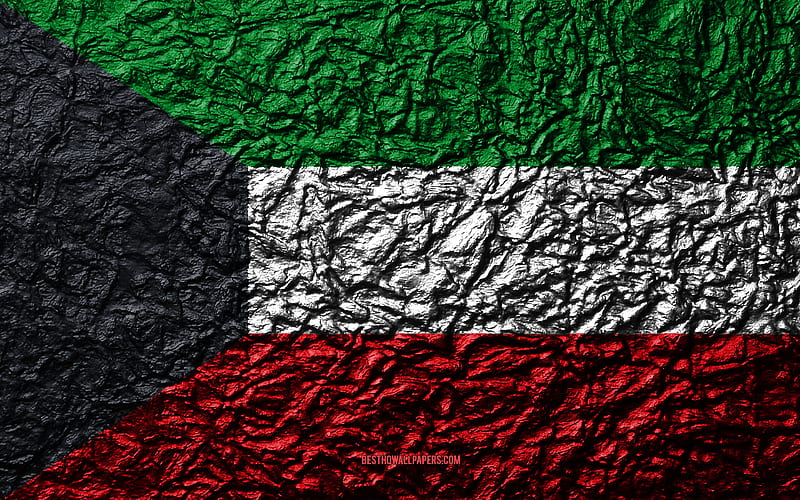 Flag of Kuwait stone texture, waves texture, flag, national symbol, Kuwait, Asia, stone background, HD wallpaper