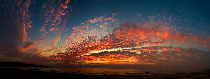 Inspiring Sunset, goregeous sunset, ocean, flame yellow, clouds, sky, HD wallpaper