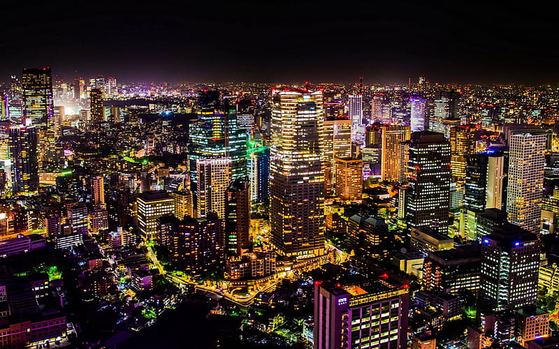 beautiful night cityscape of tokyo, city, night, lights, skyscrapers, HD wallpaper