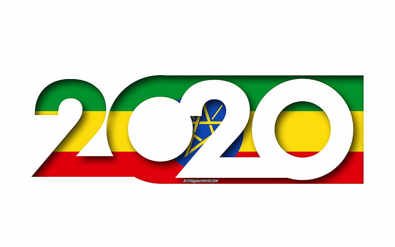 Ethiopia 2020, Flag of Ethiopia, white background, Ethiopia, 3d art, 2020 concepts, Ethiopia flag, 2020 New Year, 2020 Ethiopia flag, HD wallpaper